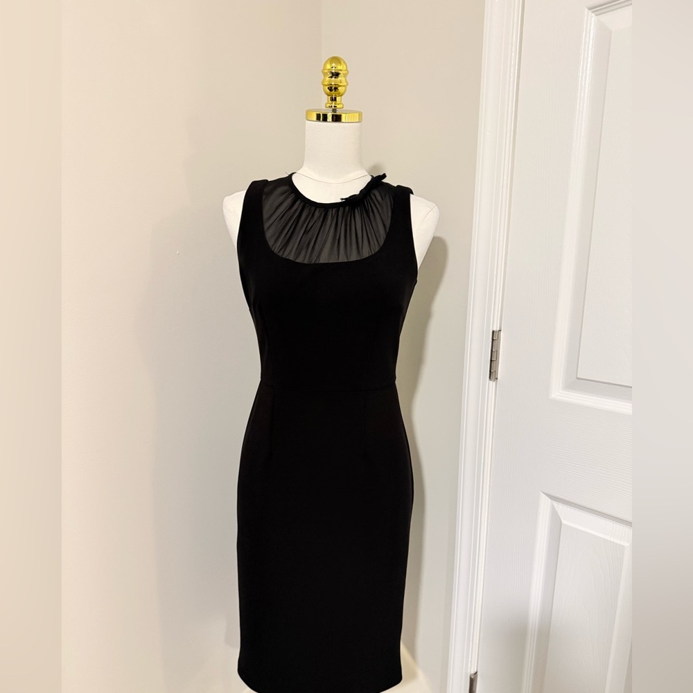 Taylor Elegant Black Midi Dress with Illusion Neckline